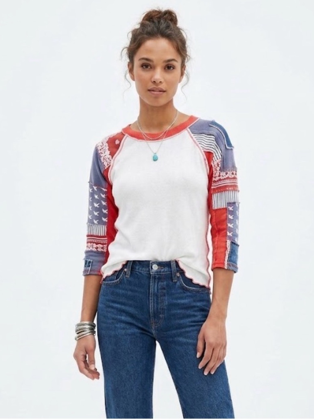 We The Free by Free People Americana Patchwork Raglan Tee